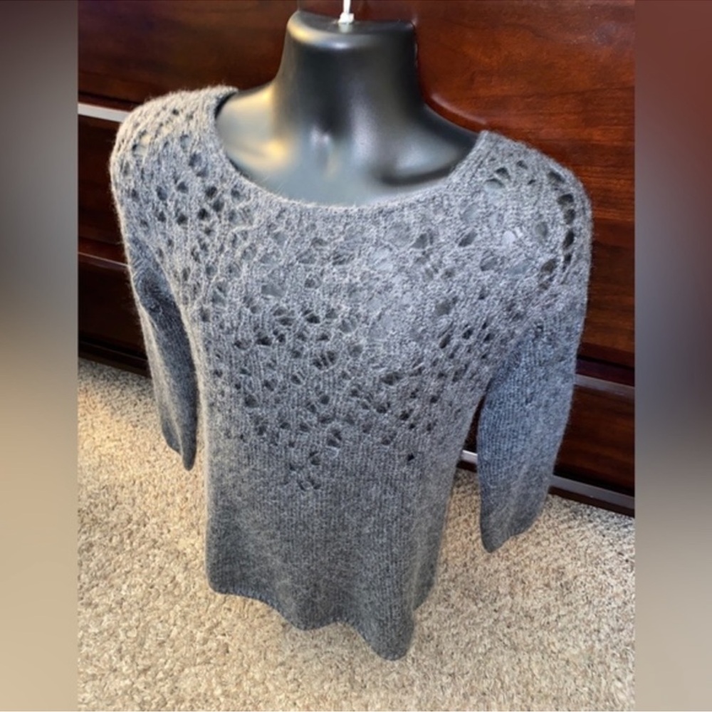 Eileen Fisher gray open cable knit sweater
